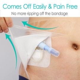 Waterproof PD Dialysis Catheter Shower Cover 10x12 with No Glue On The Center, Peritoneal Dialysis PICC Line Chest Port Shower Protector Shield Island Bandage Dressing Accessories (Pack of 14)