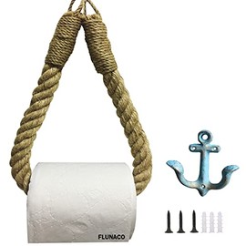 Nautical Anchor Toilet Paper Holder for Bathroom, Vintage Wall-Mounted Towel Ring Holder Coastal Towel Rack Natural Antique Rope,Anchor Hanger