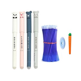 MROOFUL Fiction Erasable Ballpoint Pens Black Blue Gel Rollerball Pen Refill Set Cat Panda Animal Carrot Eraser Washable Writing Supplies for School (26 Pcs) (Blue)