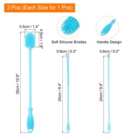 uxcell 12.5" Silicone Bottle Brush with 2 Straw Brush, Bottle Cleaner Brushes for Cleaning Narrow Neck Containers Sport Bottles Cups Jars Tumblers, Blue
