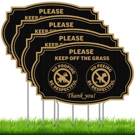 Harloon 4 Pcs 12 x 9 Inch No Pooping No Peeing Dog Sign Double Sided Keep off the Grass Yard Sign with Metal Stakes Please Be Respectful Curb Your Dog Sign Waterproof Stay off Grass Signs for Yard