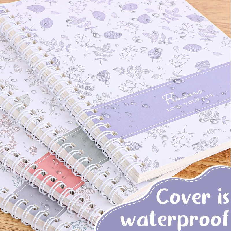FUYOAL 4 Packs Spiral Notepad A5, Leaves pattern Cover Wirebound