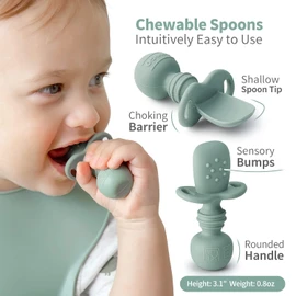 SAMiGO Silicone Baby Spoons Self Feeding 6+ Months - Infant Toddler Utensils - First Stage Baby Led Weaning Feeding Supplies - Set of 3 Pack