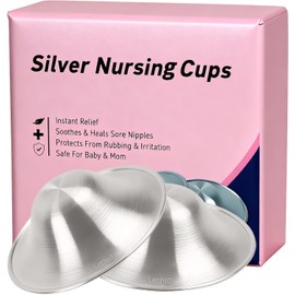 2Pcs Silver Nipple Shields for Breastfeeding, 925 Silver Nursing Cups Nickel Free, Silver Cups Breastfeeding for Nursing Newborns, Silver Nipple Guards and Pads, Free Storage Pouch