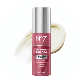 No7 Restore & Renew - Suero multiacción para rostro y cuello, suero antienvejecimiento para reparación profunda de arrugas, cuidado de la piel con infusión de colágeno con una mezcla hidratante de