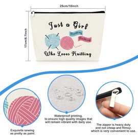 Mikela Crochet Gift for Knitting Lovers: Travel Cosmetic Bag, Off White, Cartoon Pattern, Zipper Closure, Cotton & Linen, Women's On-the-go Cosmetic Case