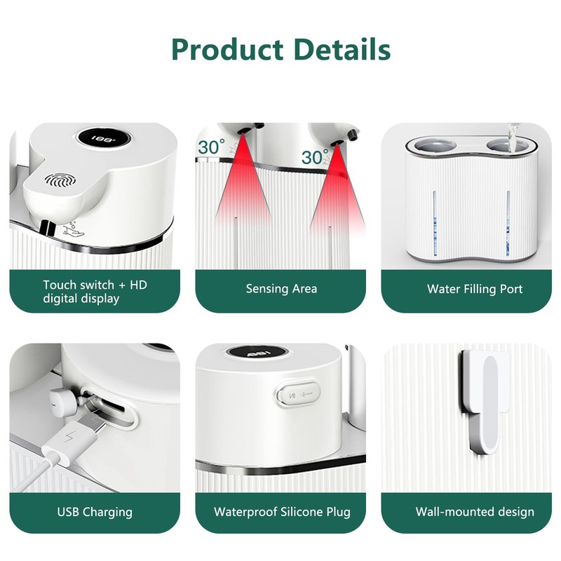 Automatic Soap Dispenser, Double Touchless Foam Liquid Soap Dispenser, 4