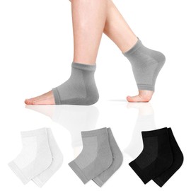 3 Pairs of Gel Heel Socks, Moisturising Socks, Heel Protection, Open Toe Socks, Soft Ventilated Heel Protectors for Men and Women, Dry Cracked Feet Care (Black + White + Grey)