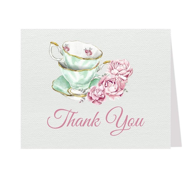 Tea Party Thank You Cards Bridal Shower Folding Notes Thanks