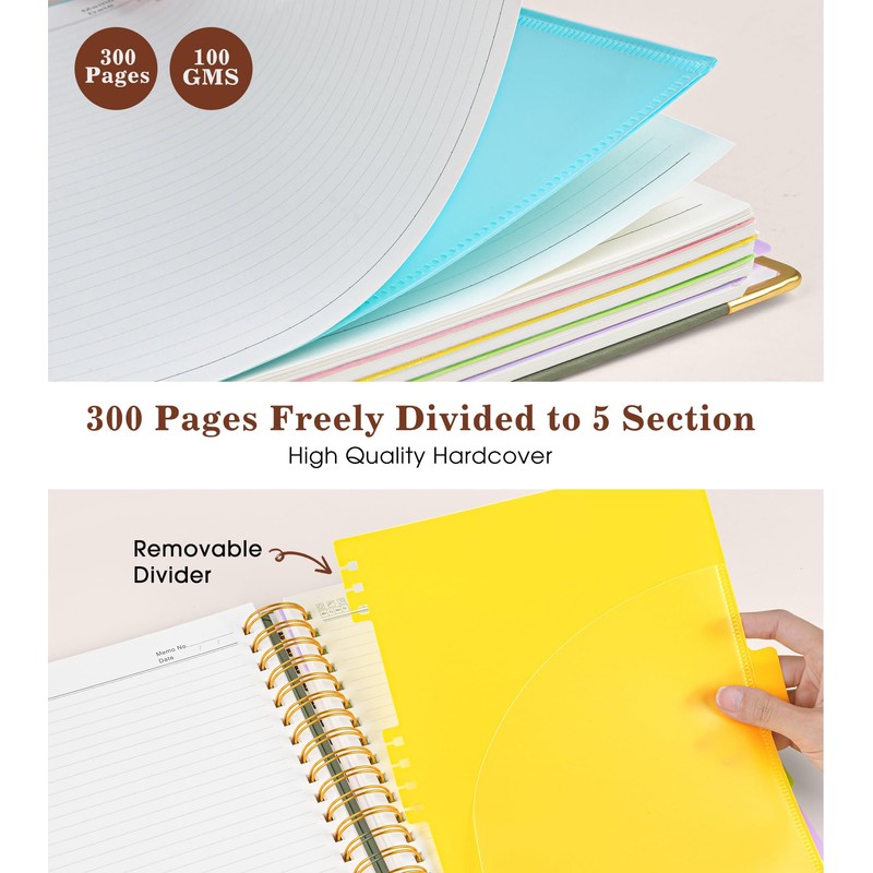 Hardcover Large Spiral Notebook 8.5" x 11" with Removable Dividers