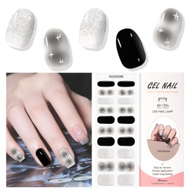 EBANKU Semi Cured Gel Nail Strips, 20PCS Clear UV Gel Nail Stickers Black Aura Gel Nail Wraps for Home Nail DIY Salon-Quality Nail Strips with Nail File, Nail Stick- UV Light Required