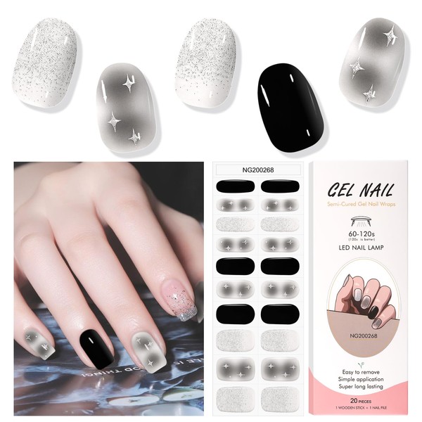 EBANKU Semi Cured Gel Nail Strips, 20PCS Clear UV Gel