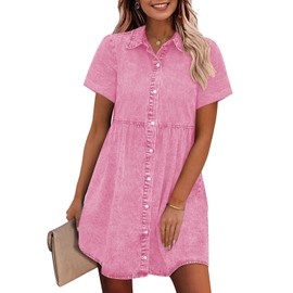 GRAPENT Women's Babydoll Dress - Short Sleeve, Summer Aurora Pink, Size X-Small/0/2