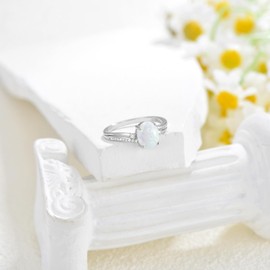 YDD 2ct Oval Cut Opal Engagement Rings for Women White Opal and Moissanite Engagement Rings for Women 925 Sterling Silver Opal Wedding Ring Anniversary Promise Ring Size 7