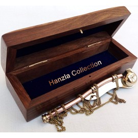 Bosun Brass Copper Marine Call Whistle with Wooden Box A