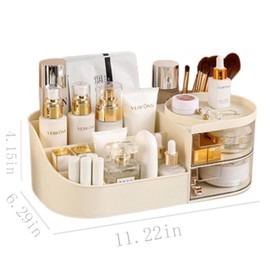 skin care organizer,Makeup Desk Organizer With Drawers,Countertop Organizer for Cosmetics,Vanity brush with Holder for Lipstick, Brushes, Eyeshadow, and Desktop Finishing Dresser (D-polar white)