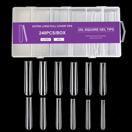 JZK 240x XXXL Clear false nails set, extra long full cover tapered square nail tips for acrylic and gel nails, 3XL transparent fake finger nail extension, manicure salon, DIY press on nail art