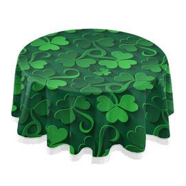 Pfrewn St Patrick's Day Shamrock Round Tablecloth Green Heart Table Cloth Cover Mat Lace Washable Polyester 60" Dining Decorative for Holiday Home Party Wedding Picnic