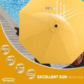 Tempera 9ft Patio Market Outdoor Table Umbrella with Push Button Tilt and Crank, Large Sun Umbrella with Sturdy Pole & Fade Resistant Canopy, Easy to Set, Yellow