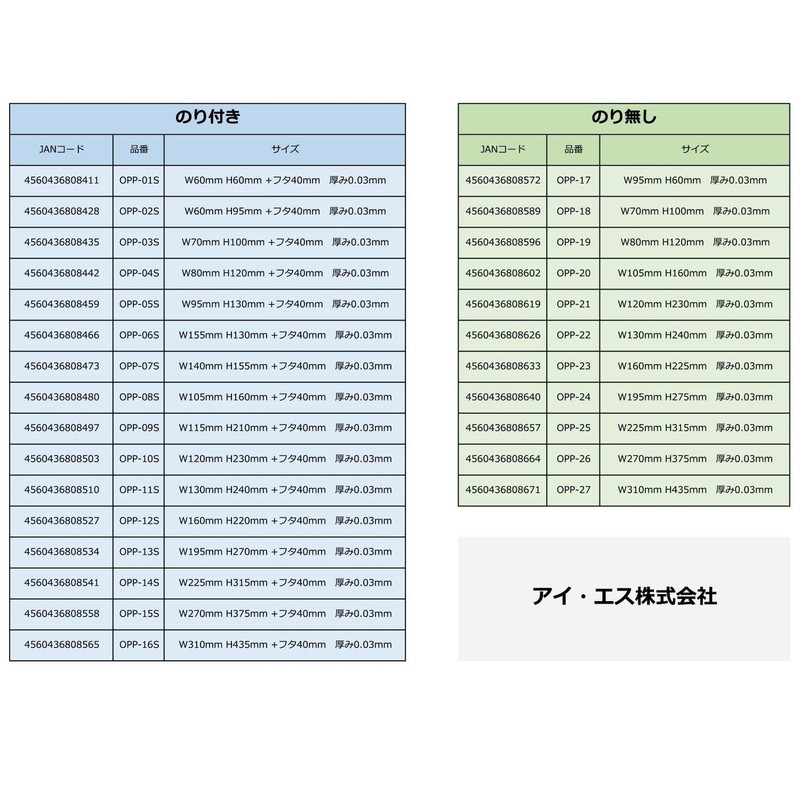 I.S. OPP-08S OPP Bags, Transparent, 100 Sheets with Stickers, W4.1