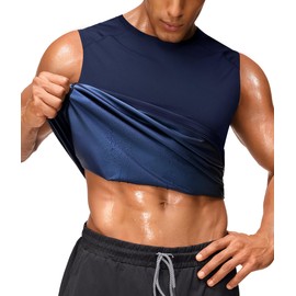 Junlan Sauna Shirt for Men - Waist Trainer Sweat Vest Gym Top for Gym Workout(Dark Blue,Small)