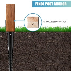Furnishh No Dig Ground Anchor 4"x4" Post Holder U Model Screw in Post Stake for Mailbox Posts and Fence Posts, 27" Long Post Anchor Spike, 2 Packs, Black