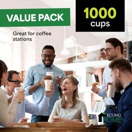 EconoHome 10 oz 1000 Pack Disposable Coffee Paper Cups - Paper Cups for Hot and Cold Drinks, Tea, Water, and Juice