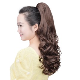 HSPCYGG Brown Clip Ponytail Synthetic Fake Pony Tails 22" 5.3 OZ Wavy Black Hair Extensions Hairpieces Women Wig Natural Yaki Fluffy¬ Tangled