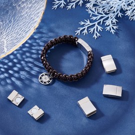 UNICRAFTALE 5 Sets Rectangle Magnetic Clasp Stainless Steel Magnetic Buckle Leather Clasp End Clasp for Bracelet Jewellery Making 20 x 12 x 5 mm Hole 2.5 x 10 mm