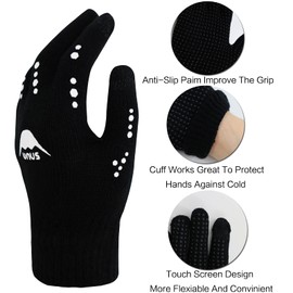 FINGER TEN Kids Running Gloves Winter Cycling Warm Knitted Thermal, Touchscreen Glove Non-Slip for Work Driving Ridding Sport Outdoor (Black, Age 5-12)