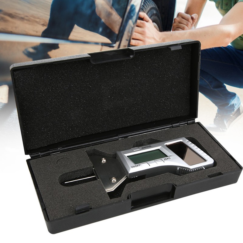 Solar Energy Digital Tyre Tread Depth Gauge Caliper Stainless Steel