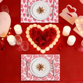 Juego de 6 manteles individuales para el día de San Valentín, 12 x 18 pulgadas, acuarela, corazones rosados, para aniversario, boda, día festivo, decoración de mesa, fiestas, cocina, comedor