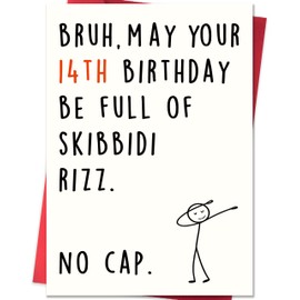 Smithtuy Funny 14th Birthday Card,Happy 14th Birthday Decorations & Gifts for Girls Boys Daughter Son Niece Nephew,Hilarious 14 Year Old Birthday Gifts for Teenagers with Gen Z Slang Meme Design