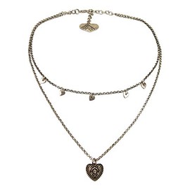 Alpenflüstern DHK276 Metal Traditional Costume Necklace with Heart and Heart – Women's Costume Jewellery Dirndl Necklace Antique Silver Colours, 60% iron, 35% metal alloy, 5% glass