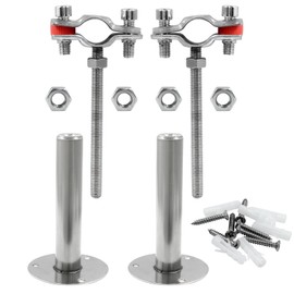 2 Pcs 1/2inch Adjustable Ceiling Pipe Support Stainless Steel Pipe Bracket OD Pipe 15-19mm, Wall Mount Clamp Bracket Kit with Screws, Ideal for Pipe, Tube or Rod Fixing (100-200mm)