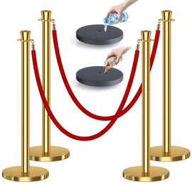 kaiyomi 4Pcs Stanchions with Red Velvet Ropes Set, 5 Feet Velvet Ropes and Posts Poles for Red Carpet Party Decoration and 360° Photo Booth (Golden)