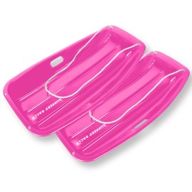 Slippery Racer Downhill Sprinter Flexible Kids Toddler Plastic Cold-Resistant Toboggan Snow Sled with Pull Rope and Handles -35 Inch (Pink, 2 Pack)