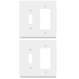 Decora/GFCI Device Combination Wallplate,2-Gang (1-Toggle,1-Decorator Wall Plate Combination),Smooth Face, White,Standard Size 4.50" x 4.56",Thermoplastic Nylon,UL Listed,2-Pack