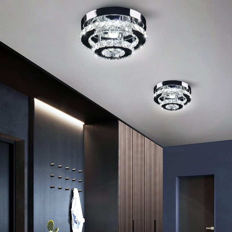Cainjiazh Mini Chandelier LED Crystal Ceiling Light 2 Layers Flush