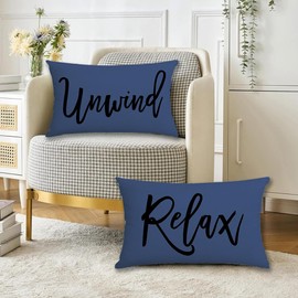 Relax Unwind Throw Pillow Covers 12x20, Blue Farmhouse Spring Summer Decorative Lumbar Pillowcases Porch Patio Cushion Covers 2Pack for Bedroom Living Room Sofa Couch Home Decor