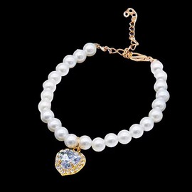 1PC Cat Dog Pearl Necklace Collar, White Small Cat Collar Pear Dog Necklaces Cute Fancy Jewelry Accessories with Heart Shape Rhinestone White Pink Wedding Birthday Party for Puppy Pets Small Dogs