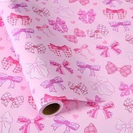 Sikiweiter Pink Bows Wrapping Paper Roll – 17 Inches x 16.4 Feet – Cute Girly Gift Wrap for Birthdays, Baby Showers, Christmas & Special Occasions(Pink Bow)