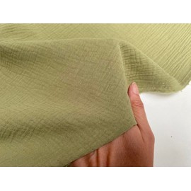 Double Gauze Muslin 100% Cotton Fabric Curtains Fine Cheese Baby Cloth Linen Look Event Wedding Textile - 55" Wide (1, Khaki Green)