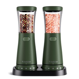 Electric Salt and Pepper Grinder Set with Storage Base, Stainless Steel Rechargeable Salt and Pepper Grinder Set with 4.5 oz Large Capacity, 1.8" Wide Mouth, Adjustable Coarseness, Ideal for Kitchen