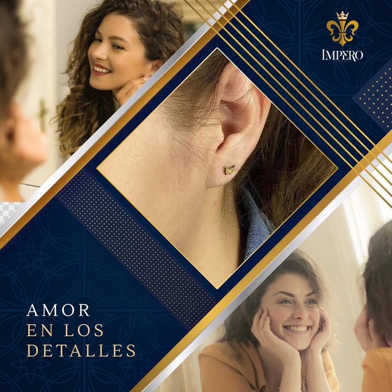 IMPERO JEWELRY Aretes Broqueles De Mariposas De Oro Rosa Laminado