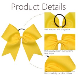 Oaoleer 8" Jumbo Large Cheer Bows Ponytail Holder Elastic Band Handmade Boutique Hair Accessories for Cheerleading Teen Girls College Women Sports (1PCS, Yellow)