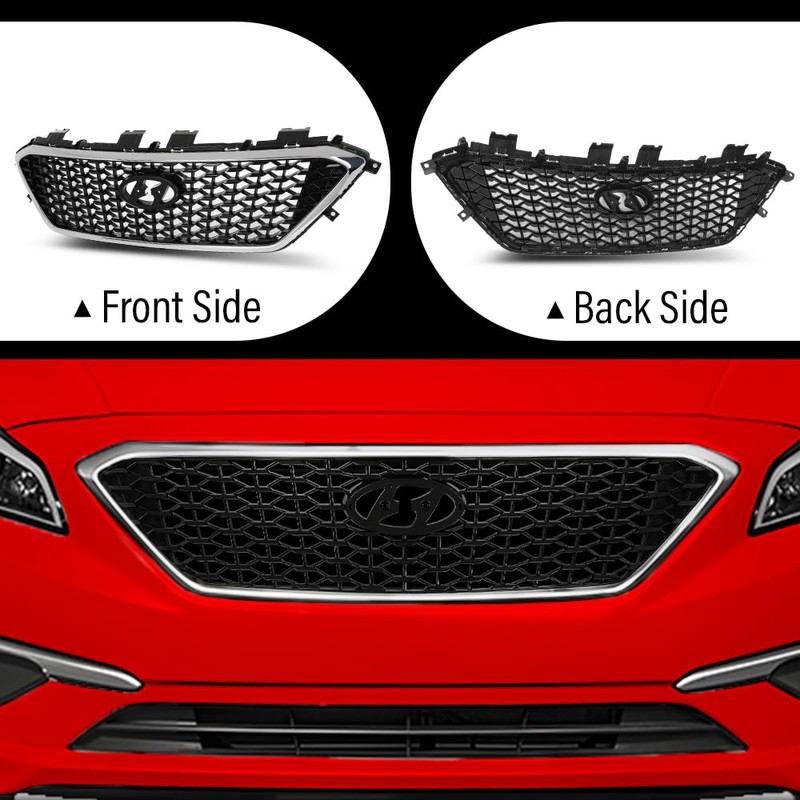 Front Upper Grille, Fit Hyundai Sonata 2015 2016 2017 W/o