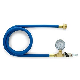 TOPRING Long Hose Air Compressor Water Blow Out Adapter with integrated Pressure Gauge. RV Winterizing Kit with male garden hose connector, Blue Hose