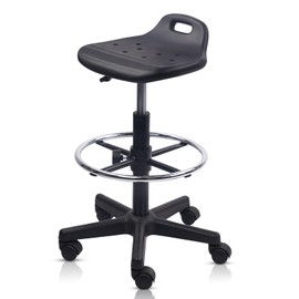 KLASIKA Round Rolling Drafting Stool with Foot Rest, Height Adjustable Swivel Multi-Purpose Office Desk Chair with Breathable Seat Cushion Stools for Home Bar Kitchen Salon Spa Medical, Black 1PK