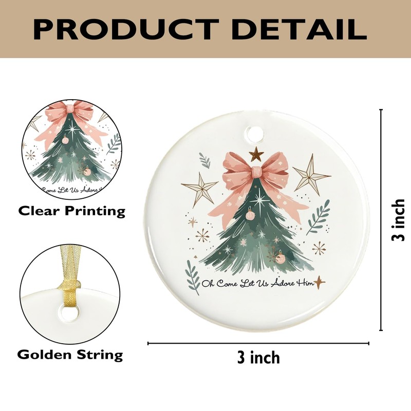 Cute Pink Bow Christmas Tree Ceramic Ornaments, Preppy Cute Decor